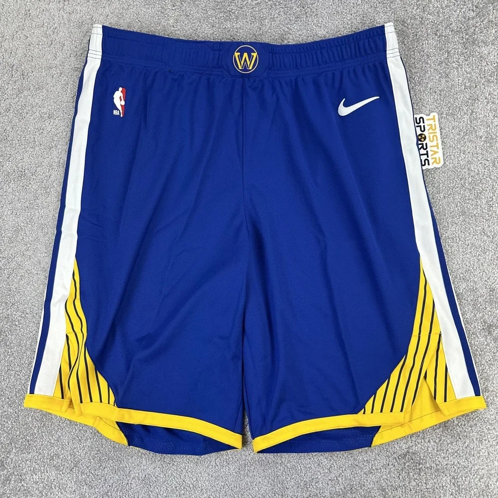 Golden State Warriors Shorts Mens XXL 44 +2 Blue Yellow Basketball Nike Dri Fit